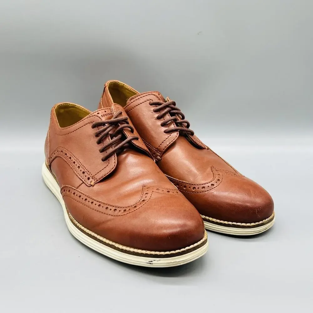 Cole Haan Shoes Mens 10 Brown Leather Grand OS Wingtip Oxford Dress Comfort